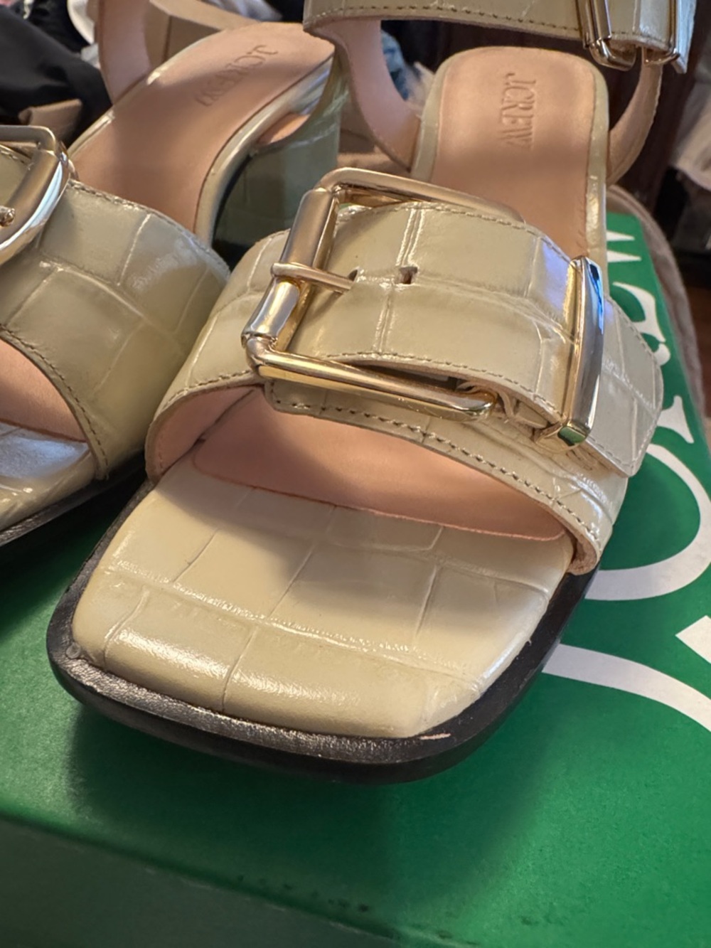 J.Crew Dylan buckle block-heel sandals in croc-embossed Italian leather CC030 - Picture 4 of 12